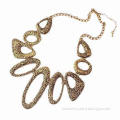 Fashion Ladies' Metal Necklace, Decorated with Gold Plating and Circle Linked Bib Design